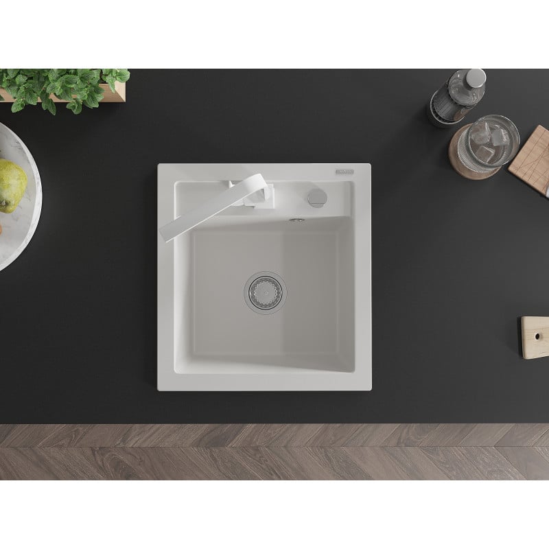 Mexen Vito lavello da cucina in granito 1-vasca con miscelatore cucina Rita, bianco - 6503-20-670300-20