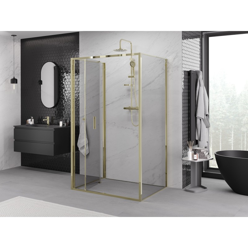 Mexen Exo-3S dušas kabīne 3-sienu locīšana 75 x 90 cm, caurspīdīga, zeltīta - 816-075-090-50-00-3S
