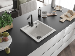 Mexen Vito évier de cuisine en granit 1 bac avec robinet de cuisine Rita, blanc - 6503-20-670300-70
