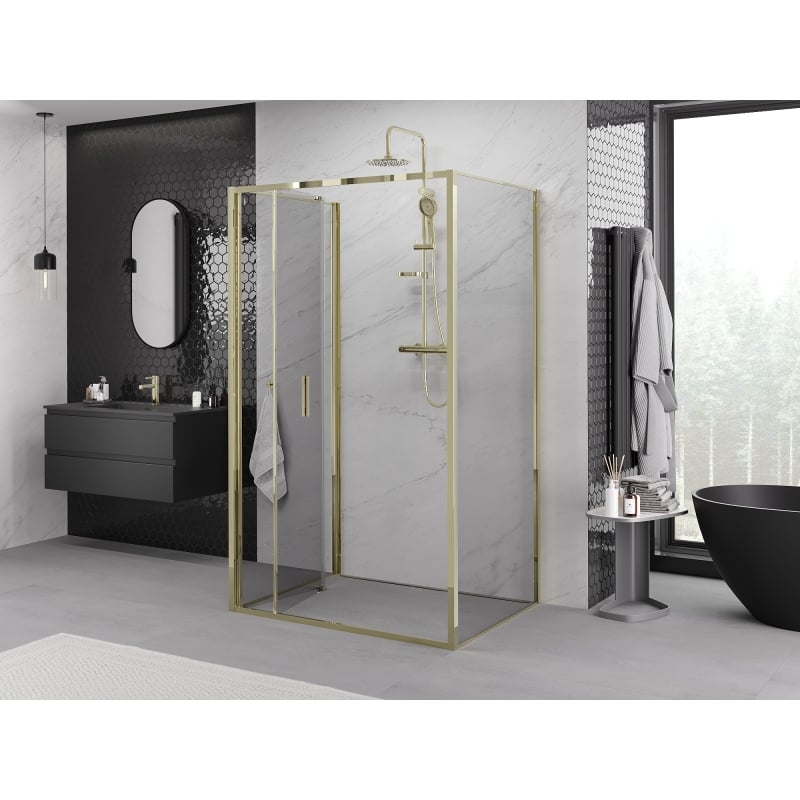 Mexen Exo-F 3S kabina prysznicowa 3-ścienna składana 80 x 100 cm, transparent, złota - 816-080-100-50-00-3S