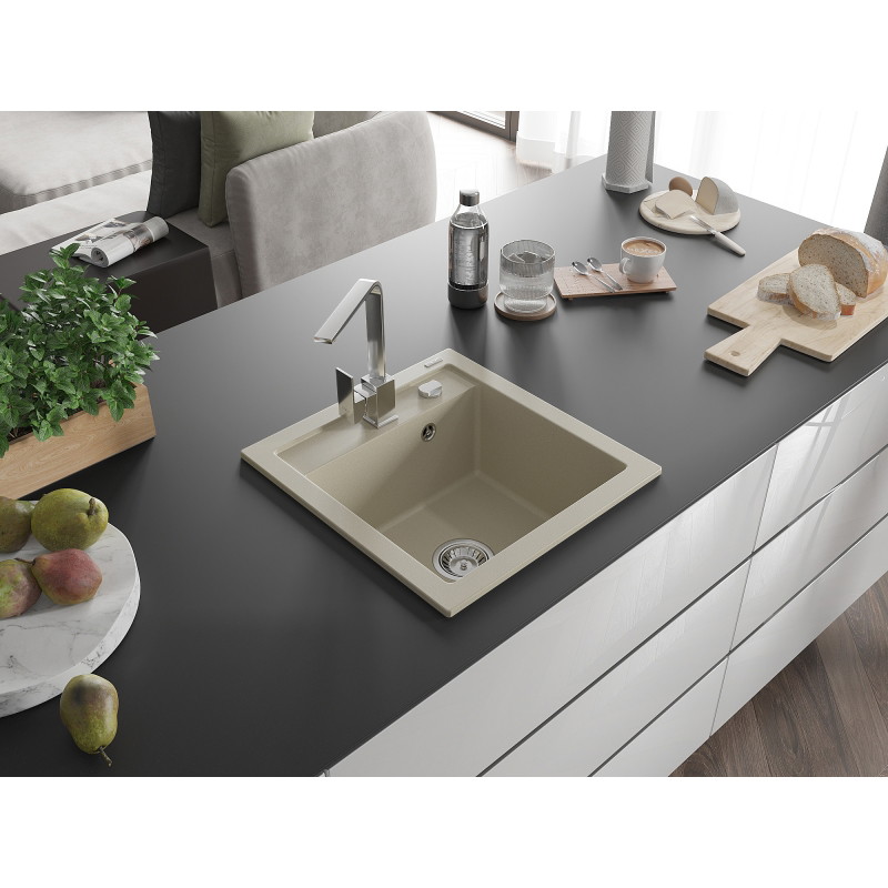 Mexen Vito fregadero de granito de 1 cubeta con grifo de cocina Rita, beige - 6503-69-670300-00