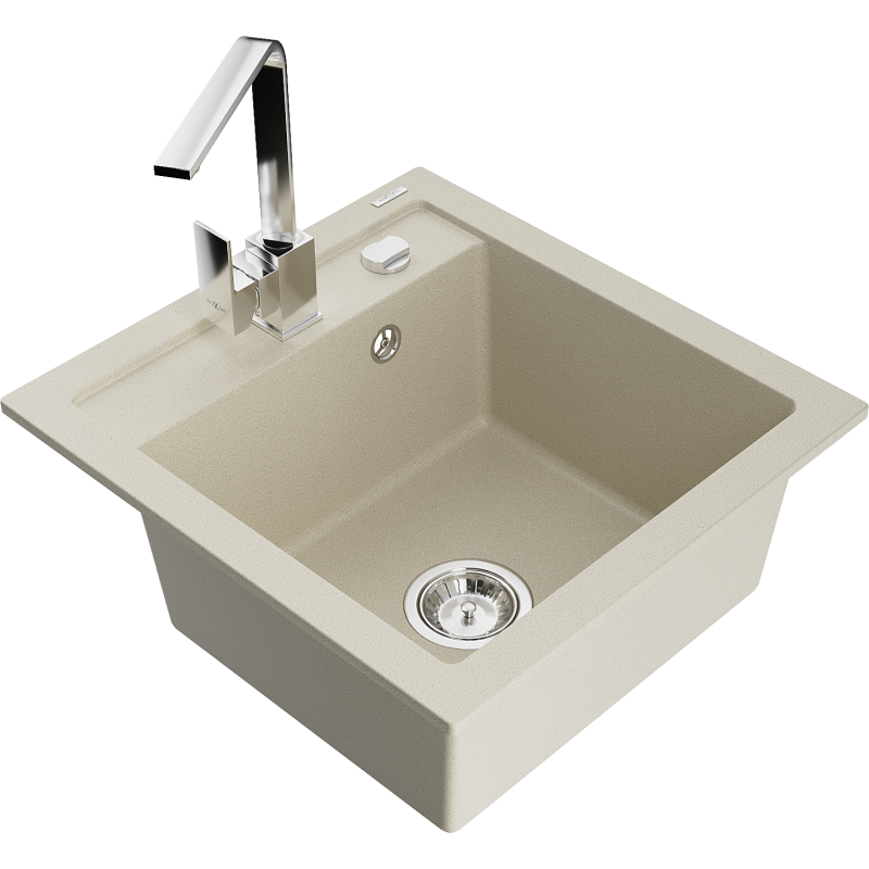 Mexen Vito 1-compartment granite sink with a kitchen mixer tap Rita, Beige - 6503-69-670300-00