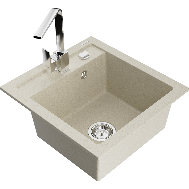 Mexen Vito fregadero de granito de 1 seno con grifo de cocina Rita, beige - 6503-69-670300-00