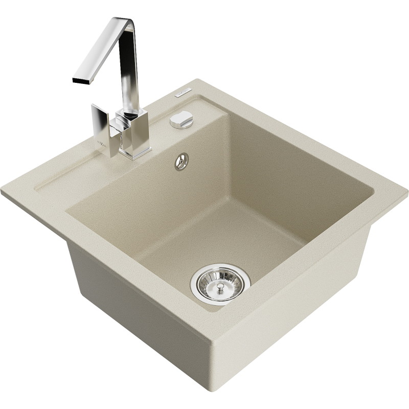 Mexen Vito granitische 1-komoors gootsteen met keukenkraan Rita, beige - 6503-69-670300-00