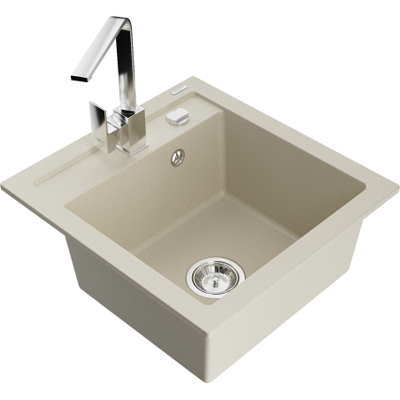 Mexen Vito Évier en granit 1 bac avec robinet de cuisine Rita, beige - 6503-69-670300-00