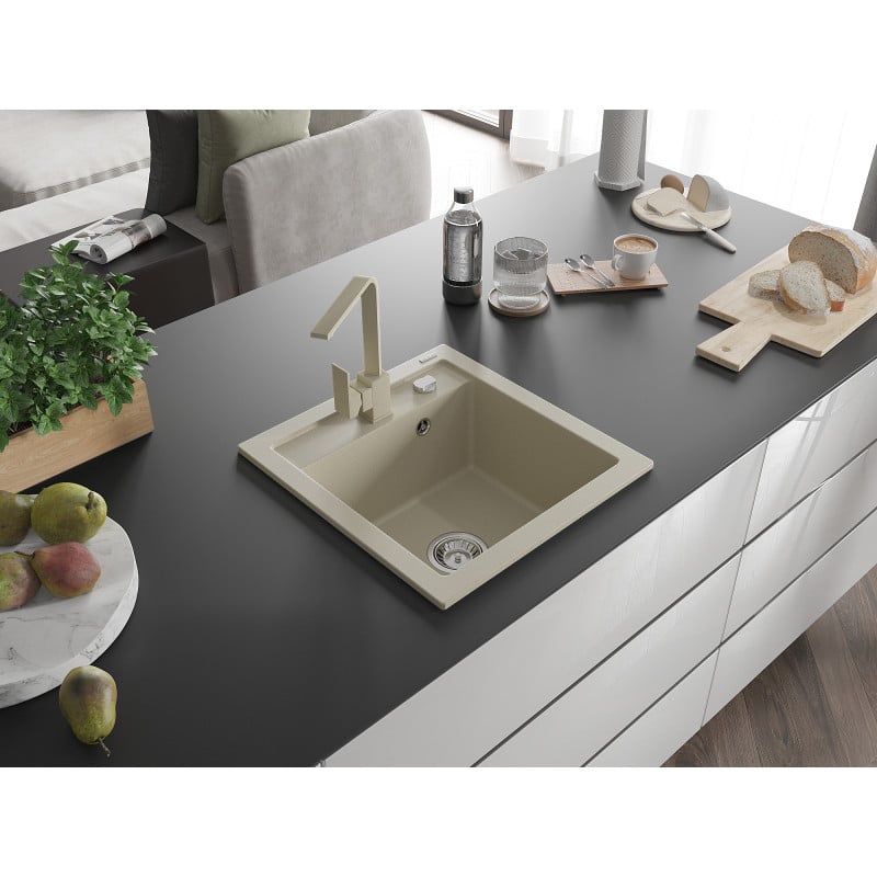 Mexen Vito lavello da cucina in granito a 1 vasca con miscelatore cucina Rita, beige - 6503-69-670300-69