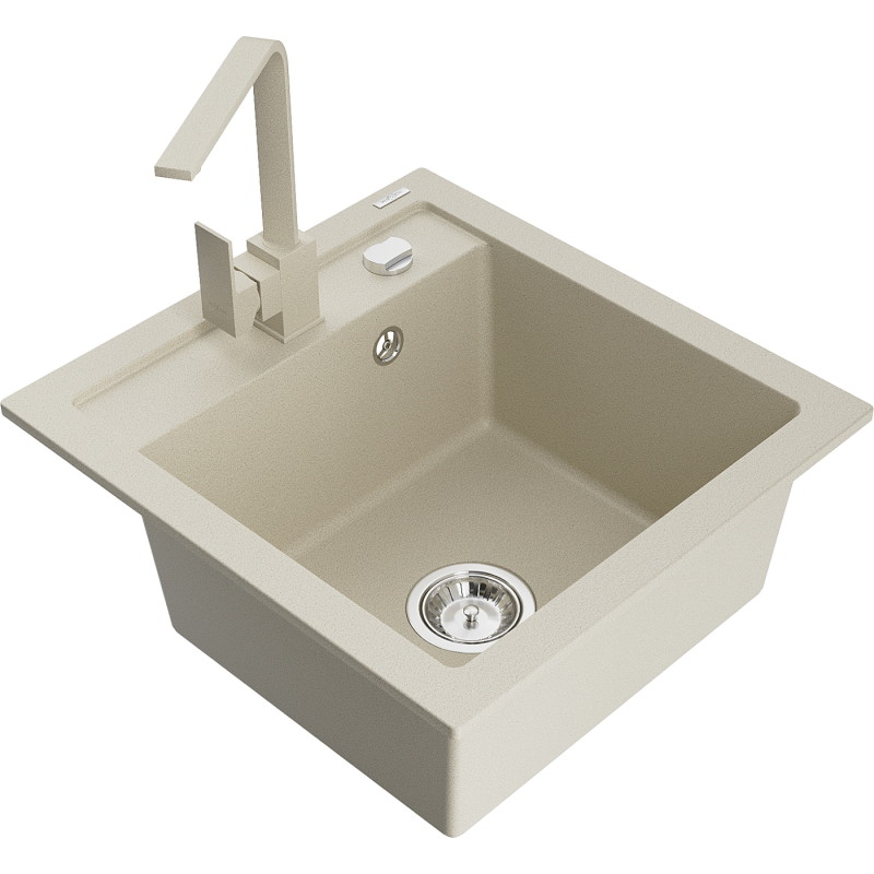 Mexen Vito Granitspüle einbecken mit Küchenarmatur Rita, beige - 6503-69-670300-69