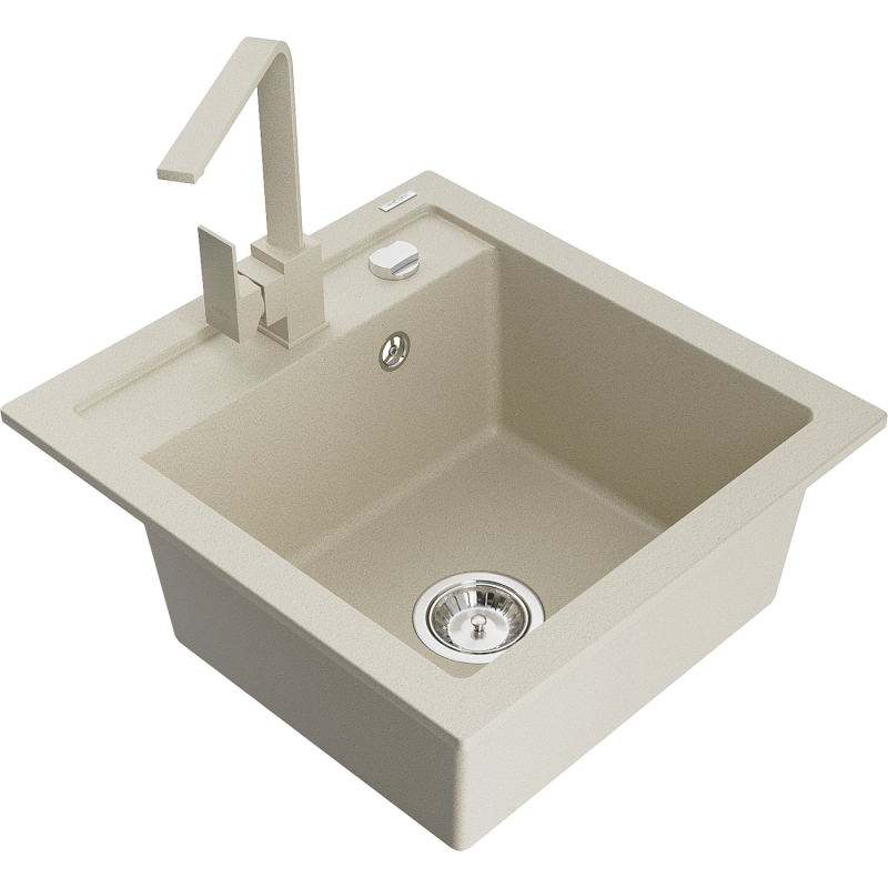 Mexen Vito lavello da cucina in granito a 1 vasca con miscelatore cucina Rita, beige - 6503-69-670300-69