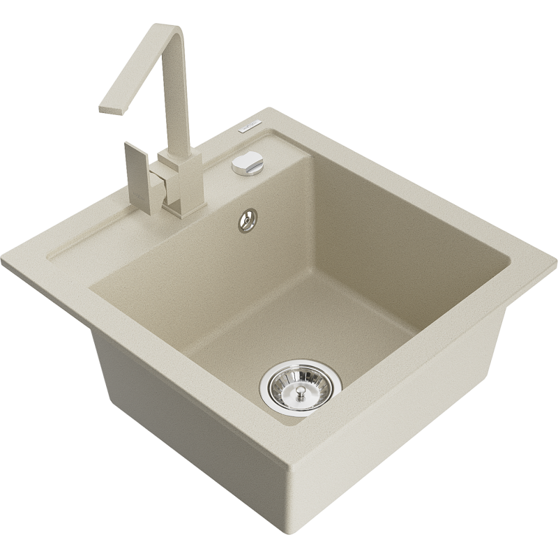 Mexen Vito single bowl granite sink with Rita kitchen mixer, beige - 6503-69-670300-69