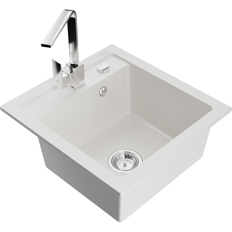 Mexen Vito fregadero de granito de 1 cubeta con grifo de cocina Rita, blanco - 6503-20-670300-00