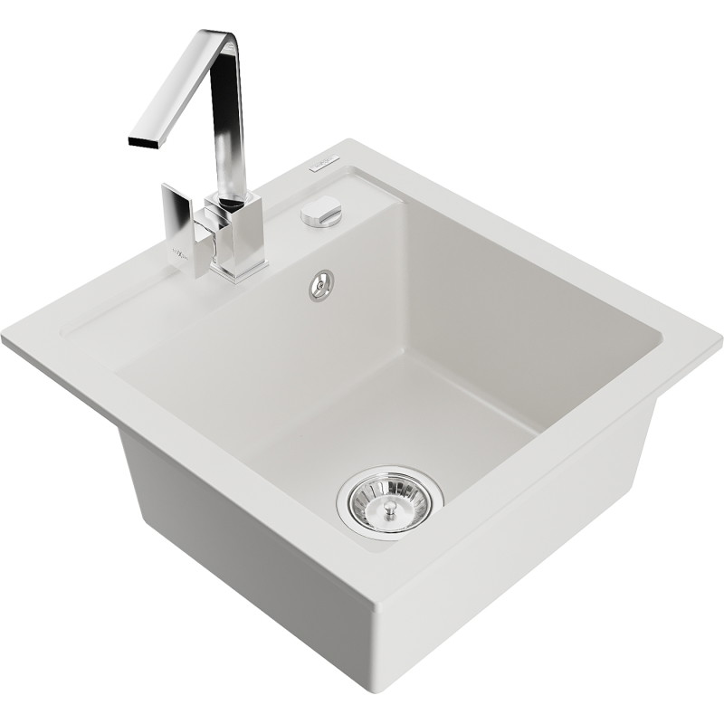 Mexen Vito granitische spoelbak met 1 bak en keukenmengkraan Rita, wit - 6503-20-670300-00