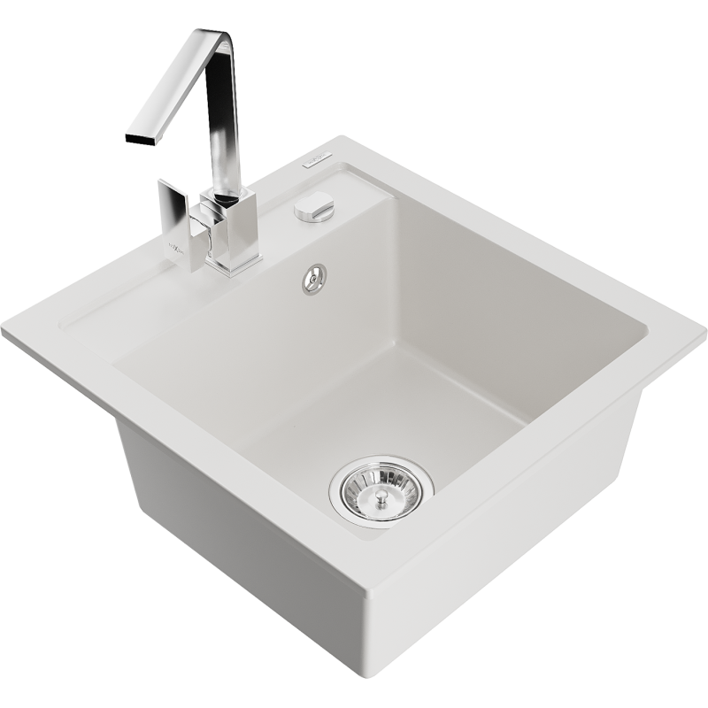 Mexen Vito lava-loiça de granito com 1 cuba e torneira de cozinha Rita, branco - 6503-20-670300-00