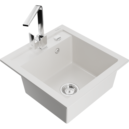 Mexen Vito fregadero de granito de 1 compartimento con grifo de cocina Rita, blanco - 6503-20-670300-00