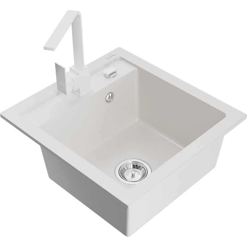 Mexen Vito fregadero de granito de 1 cubeta con grifo de cocina Rita, blanco - 6503-20-670300-20