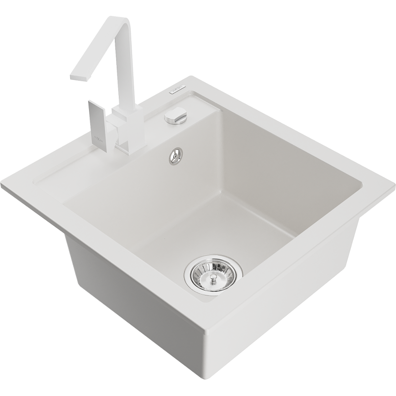Mexen Vito lava-louça de granito com 1 cuba e torneira de cozinha Rita, branco - 6503-20-670300-20