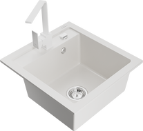 Mexen Vito fregadero de granito de 1 cubeta con grifo de cocina Rita, blanco - 6503-20-670300-20