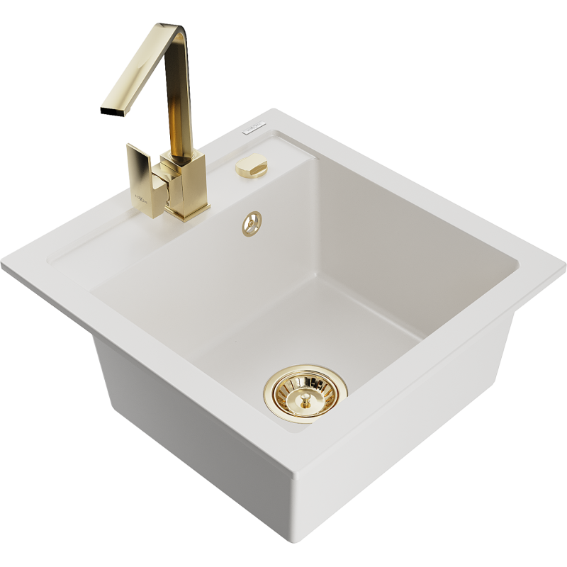 Mexen Vito fregadero de granito de 1 cubeta con grifo de cocina Rita, blanco - 6503-20-670300-50