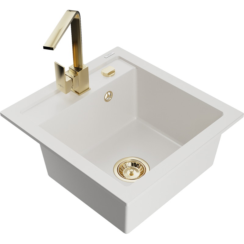 Mexen Vito granit gootsteen 1-kompartment met keukenmengkraan Rita, wit - 6503-20-670300-50