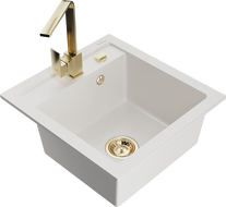 Mexen Vito fregadero de granito de 1 cubeta con grifo de cocina Rita, blanco - 6503-20-670300-50
