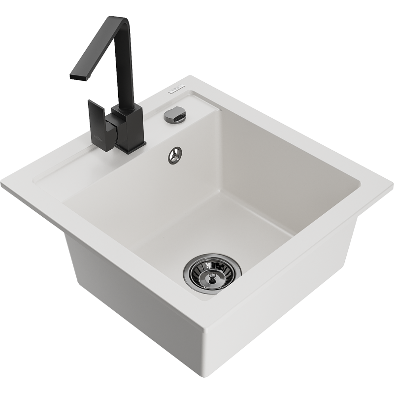 Mexen Vito fregadero de granito de 1 compartimento con grifo de cocina Rita, blanco - 6503-20-670300-70