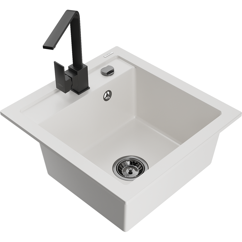 Mexen Vito granieten spoelbak 1-komorige met keukenmengkraan Rita, wit - 6503-20-670300-70