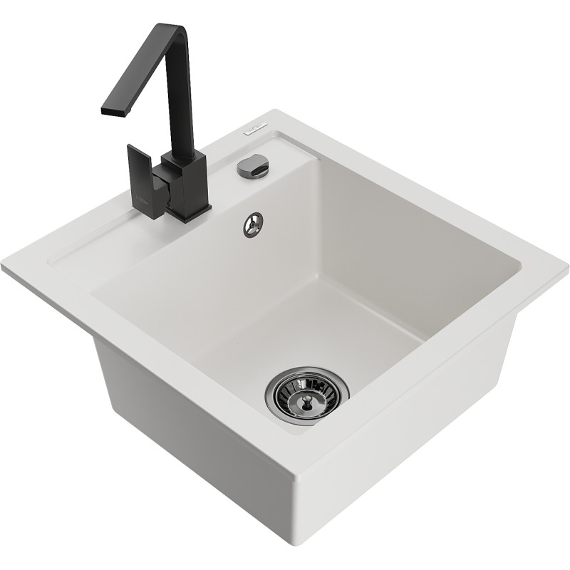 Mexen Vito granitische spoelbak met 1 bak en keukenmengkraan Rita, wit - 6503-20-670300-70