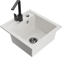 Mexen Vito fregadero de granito de 1 compartimento con grifo de cocina Rita, blanco - 6503-20-670300-70