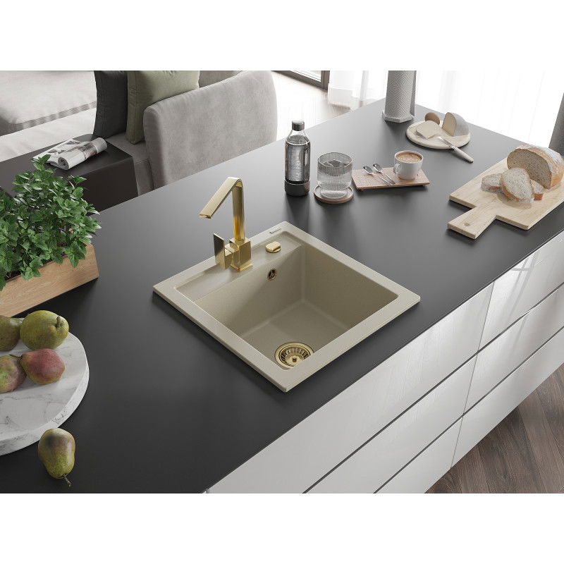 Mexen Vito fregadero de granito de 1 seno con grifo de cocina Rita, beige - 6503-69-670300-50