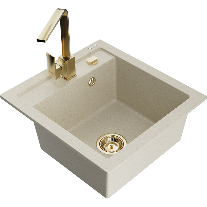 Mexen Vito lavello in granito a 1 vasca con rubinetto da cucina Rita, beige - 6503-69-670300-50