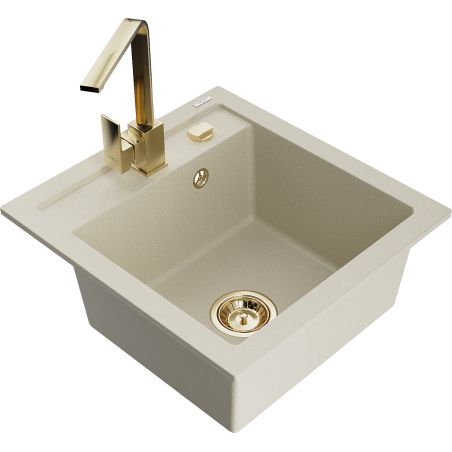 Mexen Vito Granitspüle 1-Becken mit Küchenarmatur Rita, beige - 6503-69-670300-50