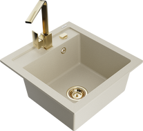 Mexen Vito lavello in granito a 1 vasca con rubinetto da cucina Rita, beige - 6503-69-670300-50