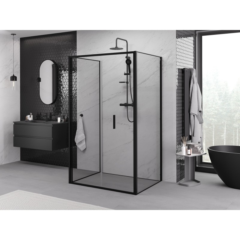 Mexen Exo-3S trīssienu saliekamā dušas kabīne 110 x 85 cm, caurspīdīga, melna - 816-110-085-70-00-3S