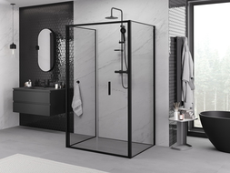 Mexen Exo-3S 3-pušu salokāmā dušas kabīne 80 x 90 cm, caurspīdīga, melna - 816-080-090-70-00-3S