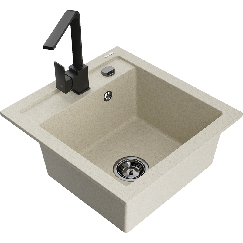 Mexen Vito granieten gootsteen 1-komers met keukenmengkraan Rita, beige - 6503-69-670300-70