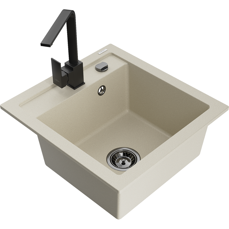 Mexen Vito lavello in granito a 1 vasca con rubinetto da cucina Rita, beige - 6503-69-670300-70
