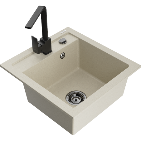 Mexen Vito granitische spoelbak met één compartiment en keukenmengkraan Rita, beige - 6503-69-670300-70