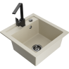 Mexen Vito 1-bowl Granite Sink with Rita Kitchen Tap, Beige - 6503-69-670300-70