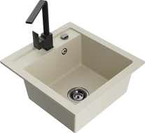 Mexen Vito granite kitchen sink 1-bowl with kitchen faucet Rita, beige - 6503-69-670300-70