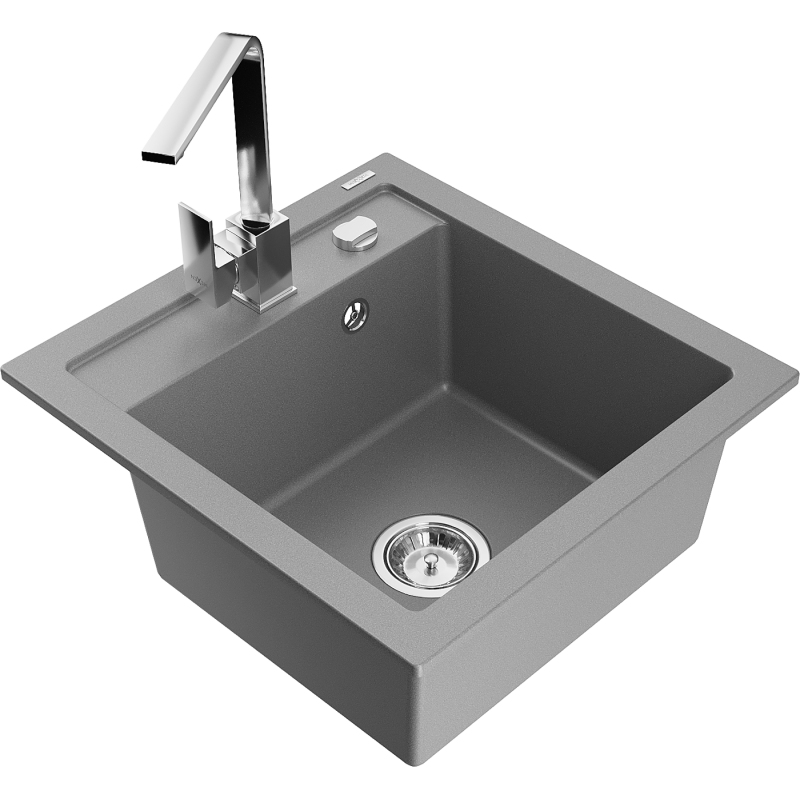 Mexen Vito fregadero de granito de 1 compartimento con grifo de cocina Rita, gris - 6503-71-670300-00