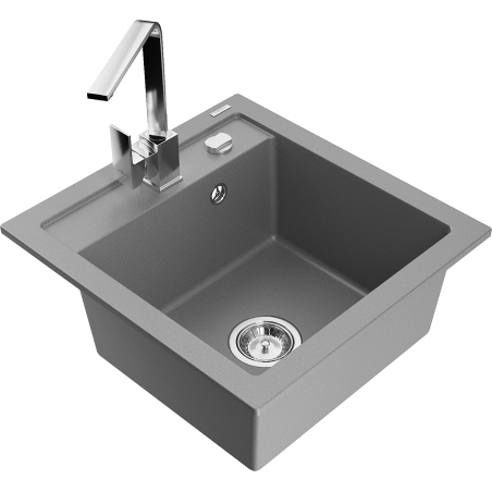 Mexen Vito Granite Sink 1-Bowl with Rita Kitchen Tap, Grey - 6503-71-670300-00