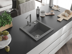 Mexen Vito granite 1-bowl kitchen sink with Rita faucet, gray - 6503-71-670300-71