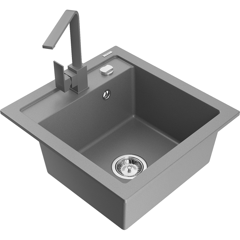 Mexen Vito lavello in granito a 1 vasca con miscelatore da cucina Rita, grigio - 6503-71-670300-71