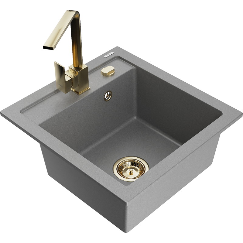 Mexen Vito fregadero de granito de 1 compartimento con grifo de cocina Rita, gris - 6503-71-670300-50