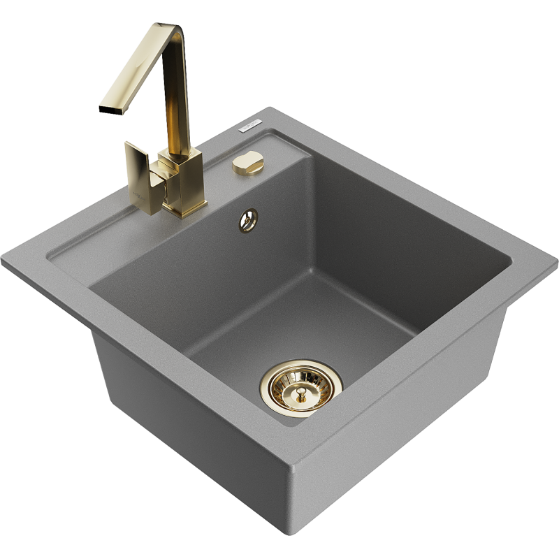 Mexen Vito granit izlietne ar 1 nodalījumu un virtuves krānu Rita, pelēka - 6503-71-670300-50