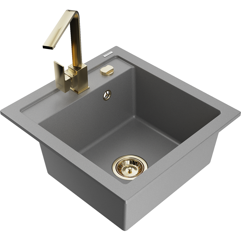 Mexen Vito lava-louça de granito de 1 unidade com torneira de cozinha Rita, cinzento - 6503-71-670300-50