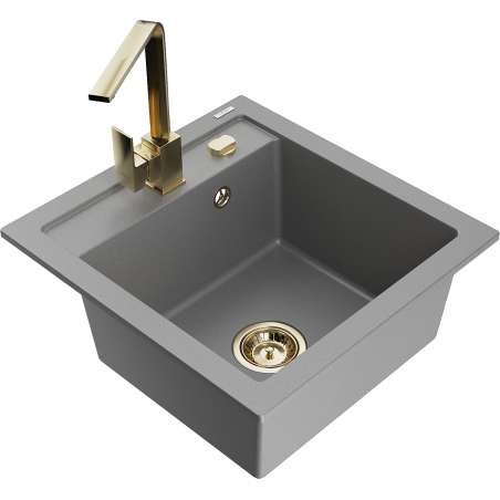 Mexen Vito fregadero de granito 1-cubeta con grifo de cocina Rita, gris - 6503-71-670300-50