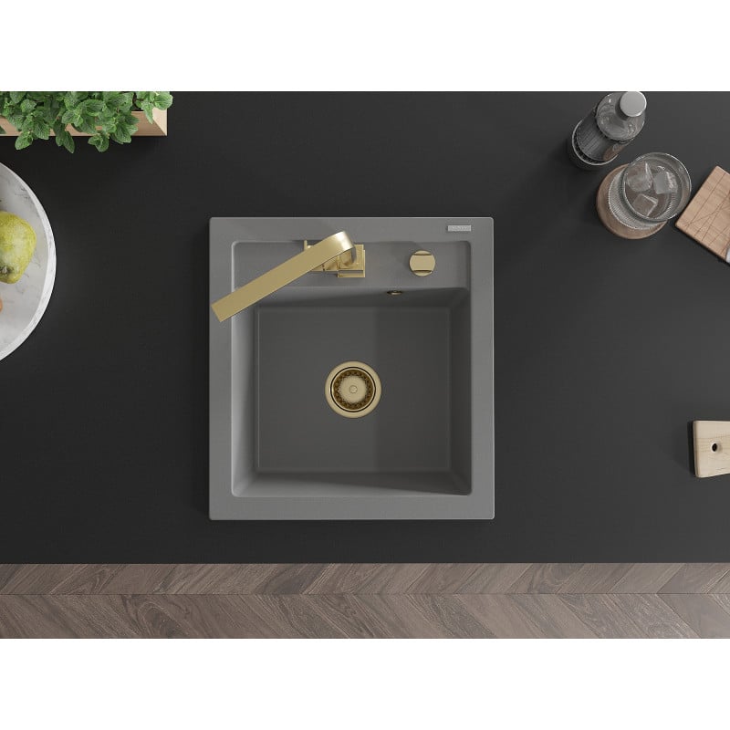 Mexen Vito granite kitchen sink 1-bowl with Rita kitchen tap, grey - 6503-71-670300-50