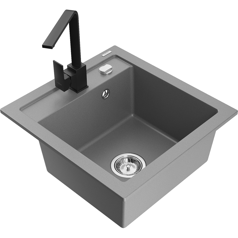Mexen Vito fregadero de granito de 1 cubeta con grifo de cocina Rita, gris - 6503-71-670300-70