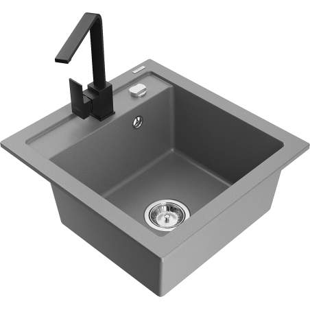 Mexen Vito fregadero de granito de 1 cubeta con grifo de cocina Rita, gris - 6503-71-670300-70