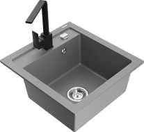 Mexen Vito granite single-bowl kitchen sink with Rita kitchen faucet, gray - 6503-71-670300-70
